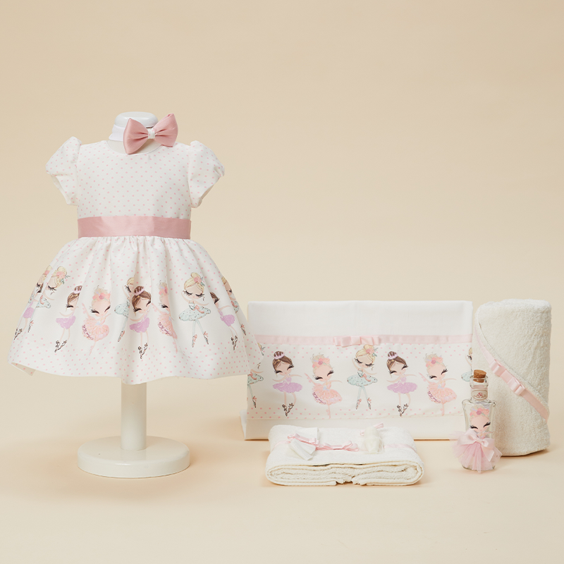 AnneBebe - Set Botez Livia Balerine Roz Barbie 2 Piese ( Rochita+Trusou ) Personalizat Botez AnneBebe