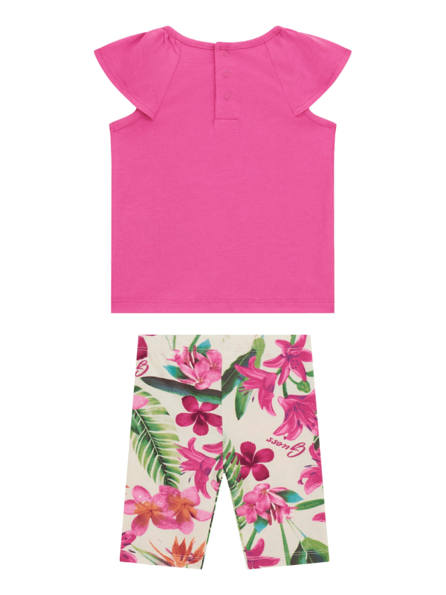 Set 2 Piese Tricou Fuchsia si Colanti cu Imprimeu Tropical A5GG11 K6YW4 G6V7 Guess