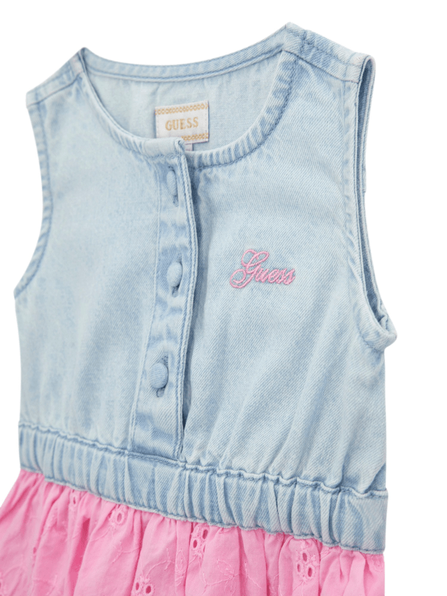 Sarafan Bust Denim si Fusta Roz din Bumbac Broderie Sparta cu Chilotel A5GK07 D5NZ0 LBWG Guess