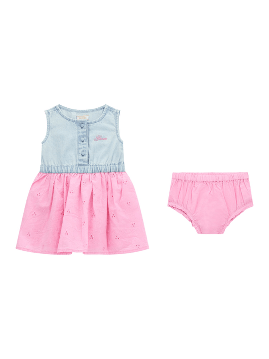 Sarafan Bust Denim si Fusta Roz din Bumbac Broderie Sparta cu Chilotel A5GK07 D5NZ0 LBWG Guess