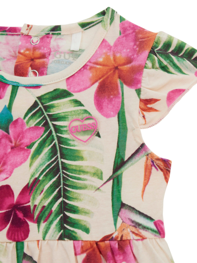 Rochie cu Maneca Scurta cu Imprimeu Tropical Flori Ciclamen si Chilotei A5GK08 K6YW4 P49Z Guess
