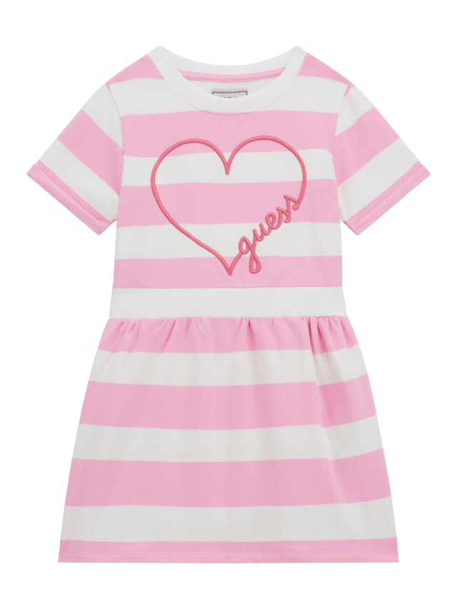Rochie cu Maneca Scurta Dungi Roz si Albe cu Broderie Inima K5GK28 KBOR4 F6DS Guess