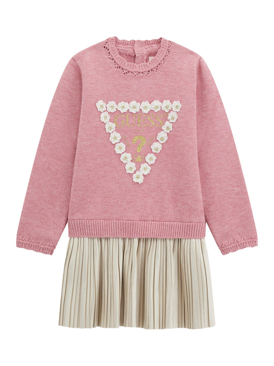 Rochie Tricotata Roz cu Maneca Lunga si Pliseuri Bej K5YK08 Z3OS0 F9CB Guess