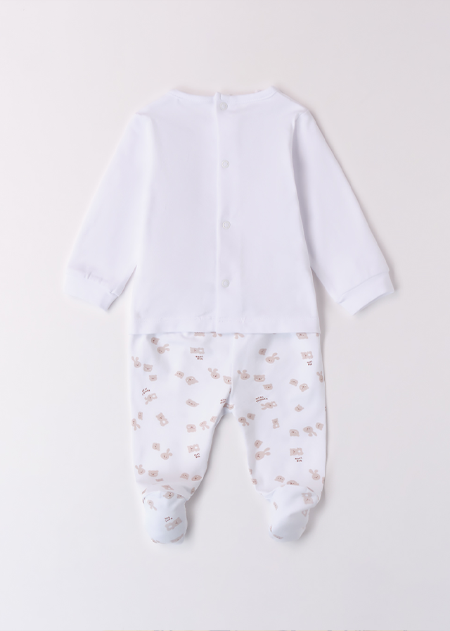 Set 2 Piese Pijama Bluza Si Pantaloni Albi Cu Iepuri Bej 4B070.00 iDO