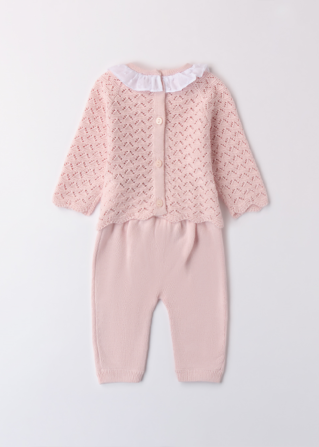 Set 2 Piese Tricotat Bluza Si Pantaloni Roz 4B079.00 iDO