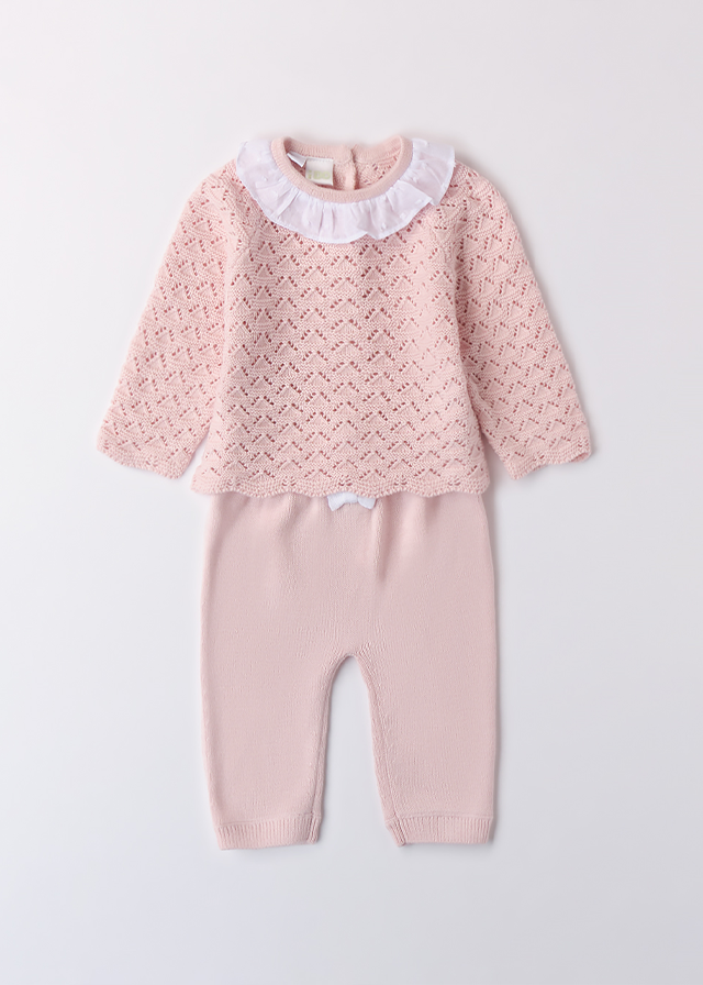 Set 2 Piese Tricotat Bluza Si Pantaloni Roz 4B079.00 iDO