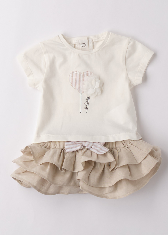 Set 2 Piese Tricou Alb Si Chilot Cu Volane Bej 4194.00 iDO