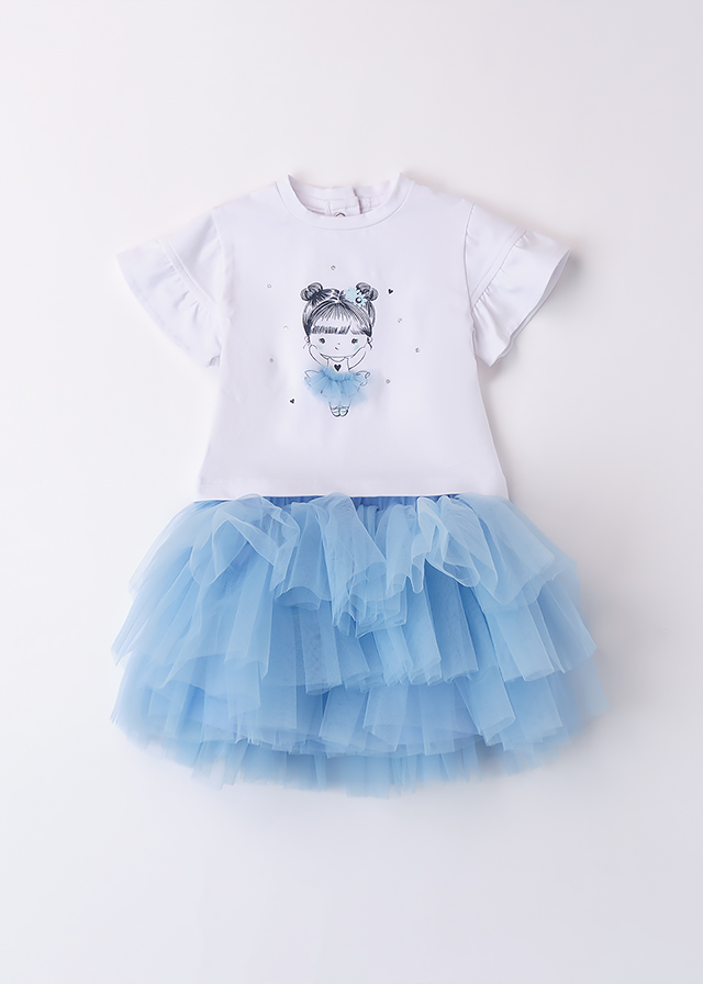 Set 2 Piese Tricou Alb Si Tutu Bleu 4B133.00 iDO