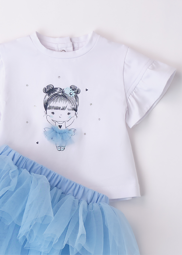 Set 2 Piese Tricou Alb Si Tutu Bleu 4B133.00 iDO