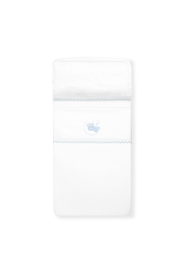 Set Lenjerie Patut 120x60cm 3 Piese Alb-Bleu Cu Ursulet Pe Semiluna 03317-11 Interbaby