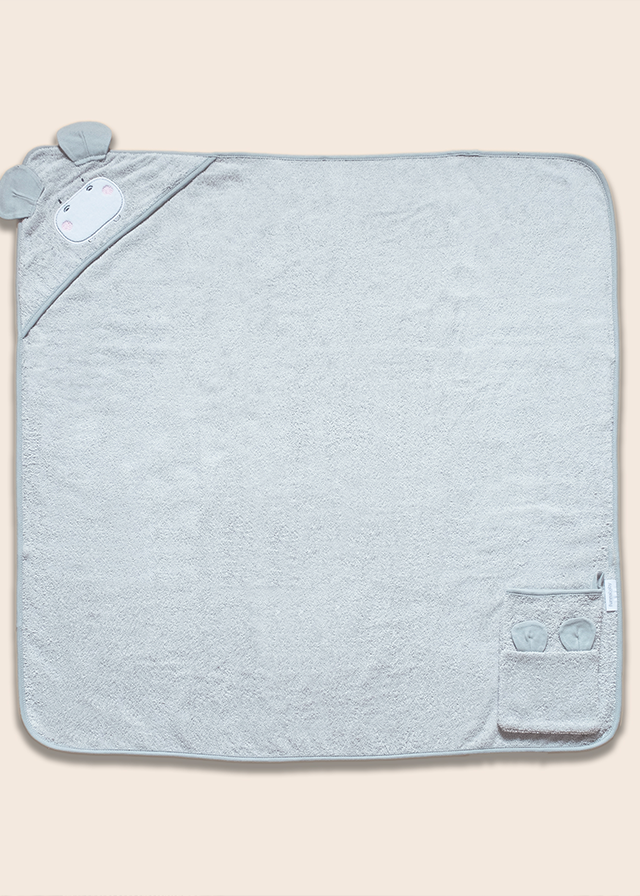 Hooded Towel and Bath Mitt Set Grey 90x90 cm 8901 FUNNABABY