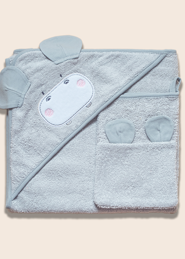 Hooded Towel and Bath Mitt Set Grey 90x90 cm 8901 FUNNABABY