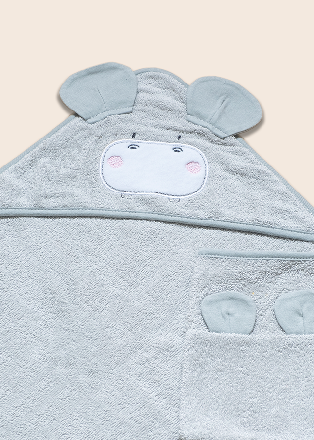 Hooded Towel and Bath Mitt Set Grey 90x90 cm 8901 FUNNABABY