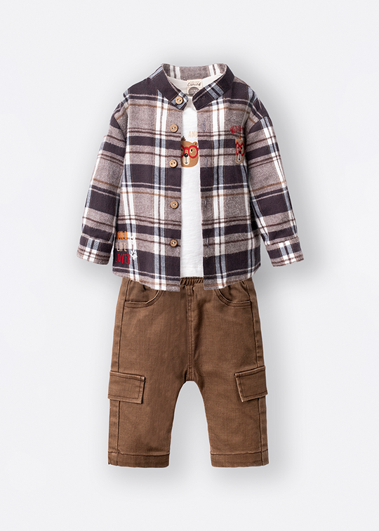 Set of 3 Casual Boys Cotton Shirt Blouse Pants 3550 Mino Baby