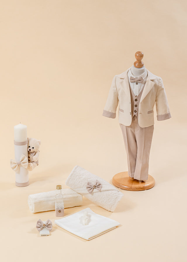 Set Botez Filip 3 Piese, Costum, Trusou Si Lumanare Personalizate AnneBebe