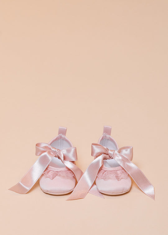 Balerini Roz cu Volan Dantela si Funda Saten 241170 Sinderella