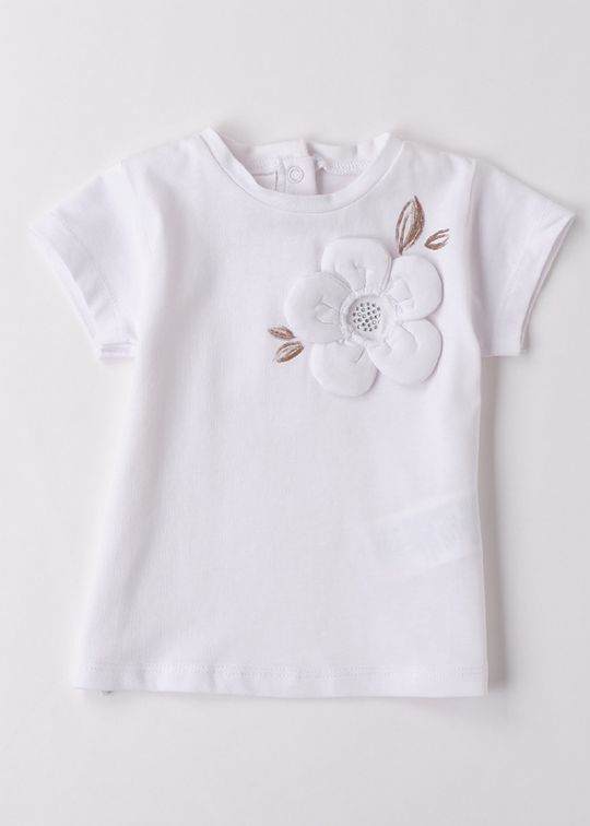 White T-shirt with Flower Applique 4B181.00 iDO