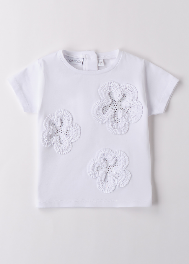 Tricou Alb Cu Flori In Relief Si Strasuri 0B311.00 Sarabanda