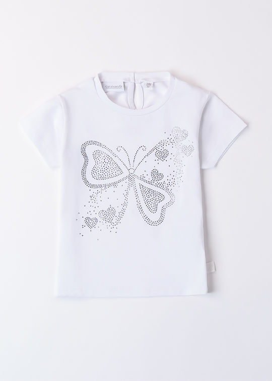 White T-shirt with Rhinestone Butterfly 0B313.00 Sarabanda