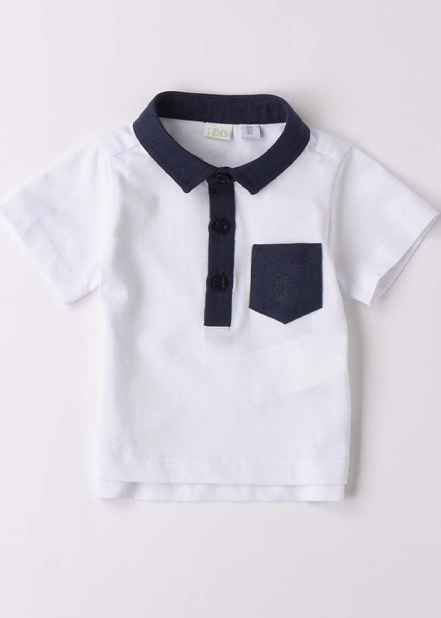 Tricou Polo Alb Cu Guler Bleumarin 4B164.00 iDO