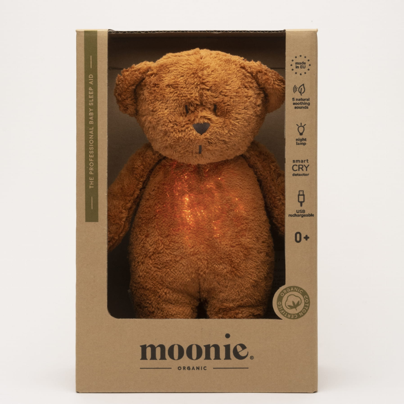 Teddy Bear Organic Cotton Musical Toy with Built-in Night Light Brown 