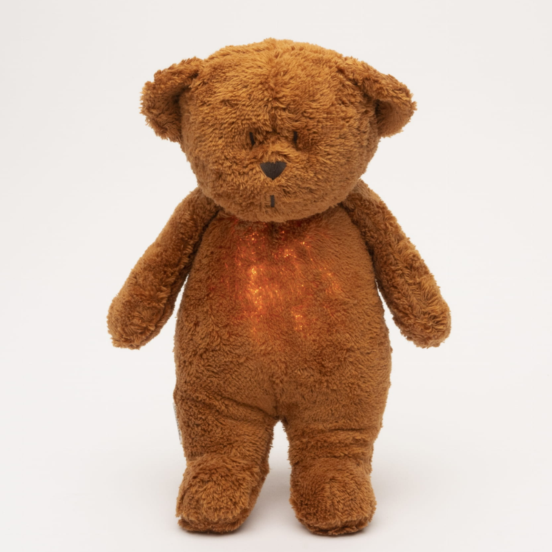 Teddy Bear Organic Cotton Musical Toy with Built-in Night Light Brown 