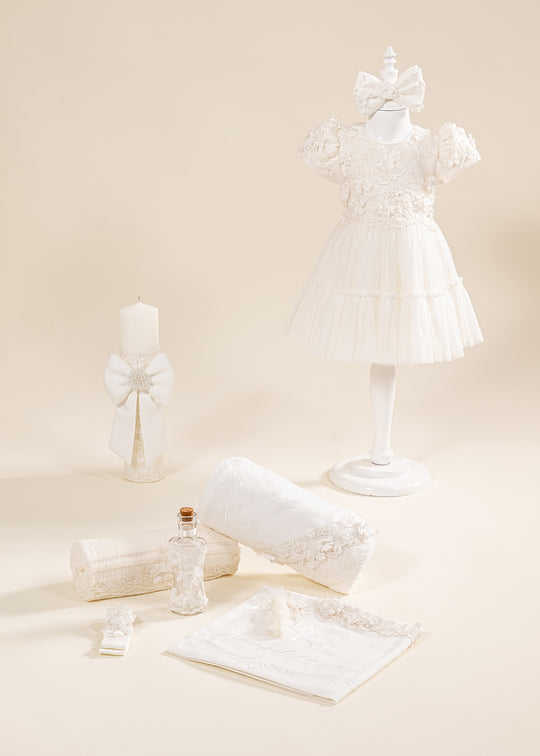 Set Botez Alice 3 Piese, Rochie, Trusou si Lumanare Personalizat Botez AnneBebe