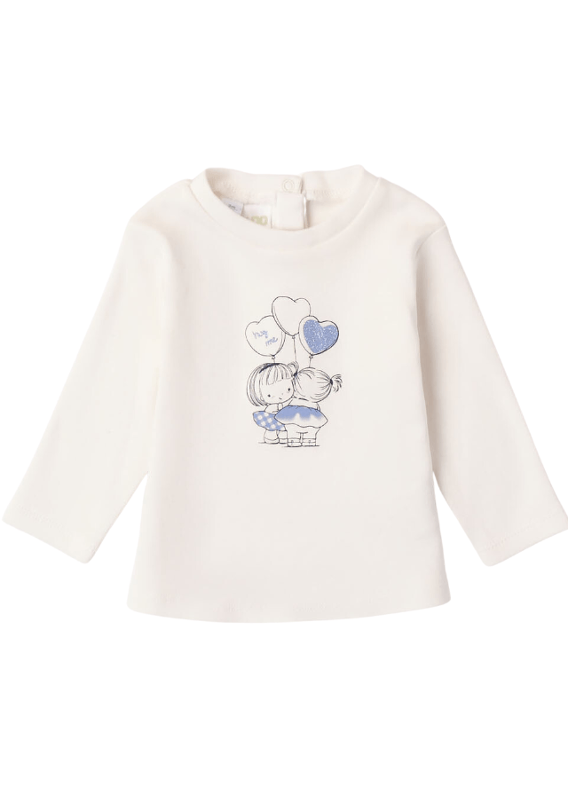 AnneBebe - Bluza Crem cu Maneca Lunga si Imprimeu Fetite cu Albastru 7230 iDO