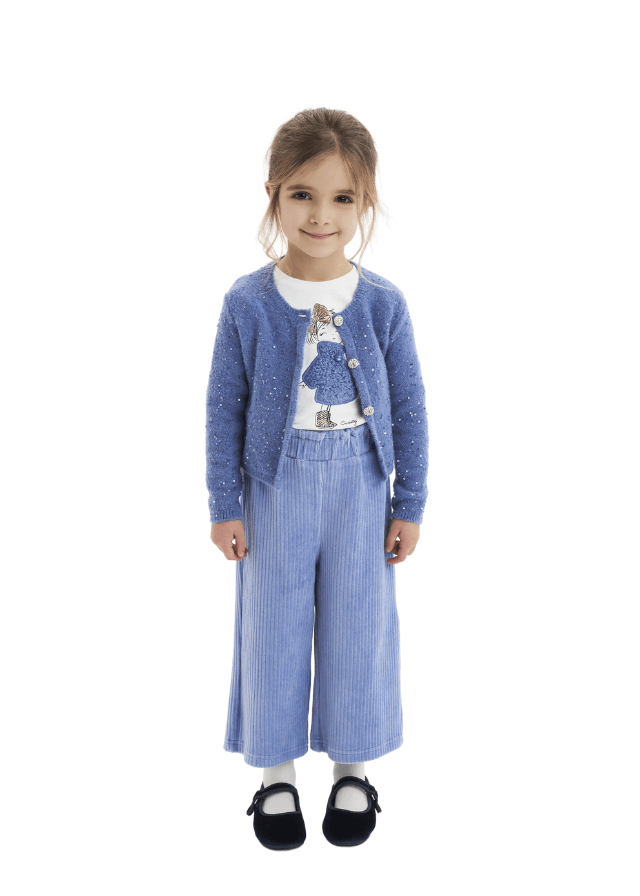AnneBebe - Bluza Crem pentru Fete, cu Maneca Lunga si Imprimeu Fetita Albastru 7643 iDO