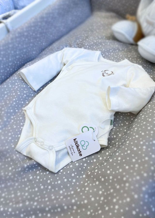 Body Bebelusi cu Maneca Lunga Unisex Alb Bumbac Organic Petrecut S82166 Kity Kate