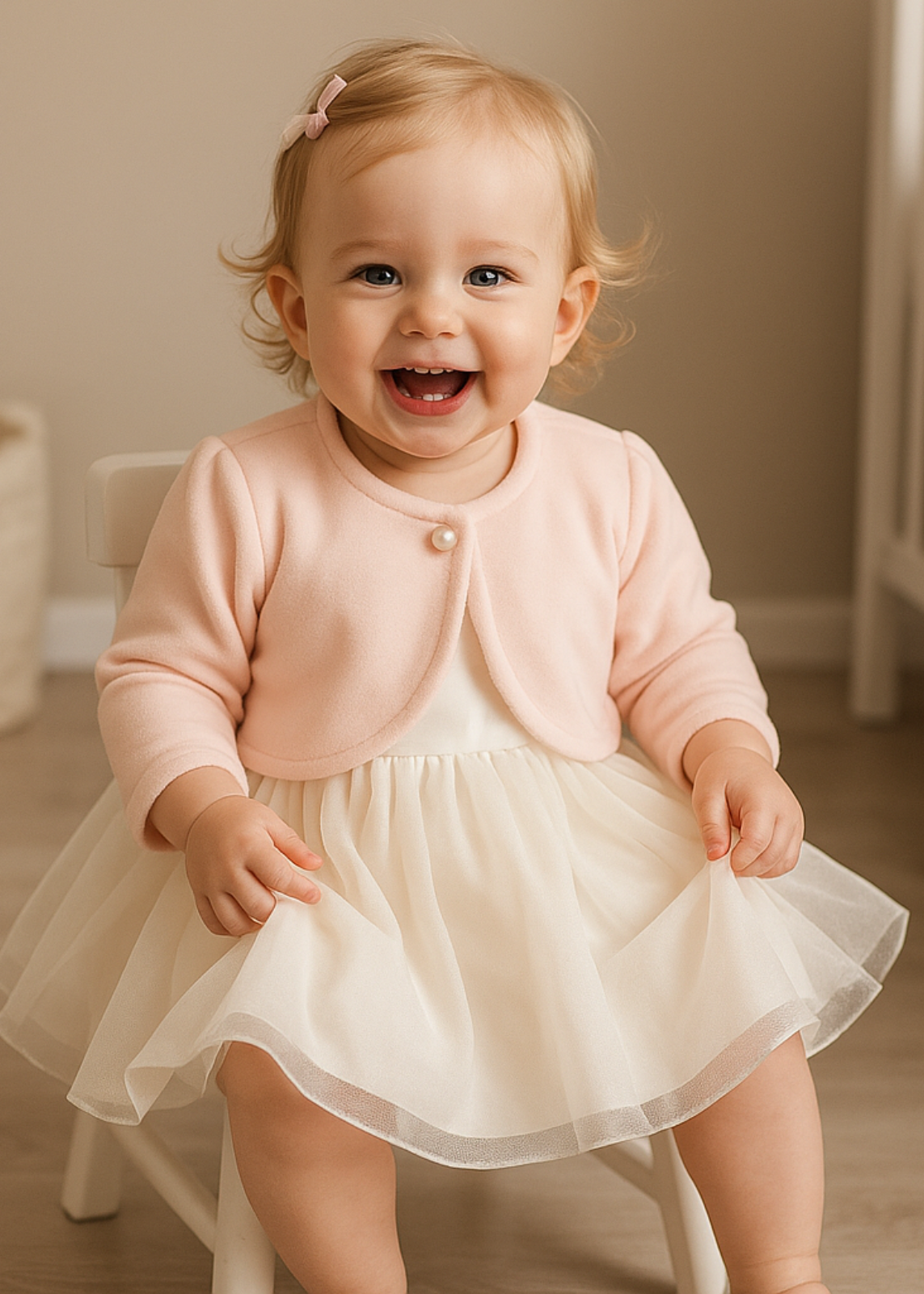 Pink velvet plush bolero for babies Annebebe
