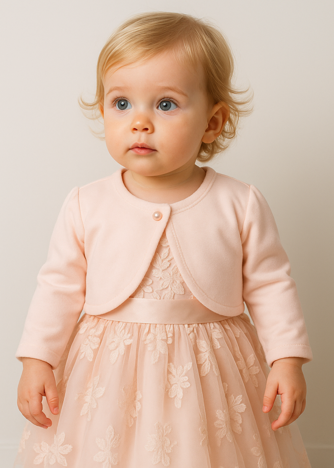Pink velvet plush bolero for babies Annebebe