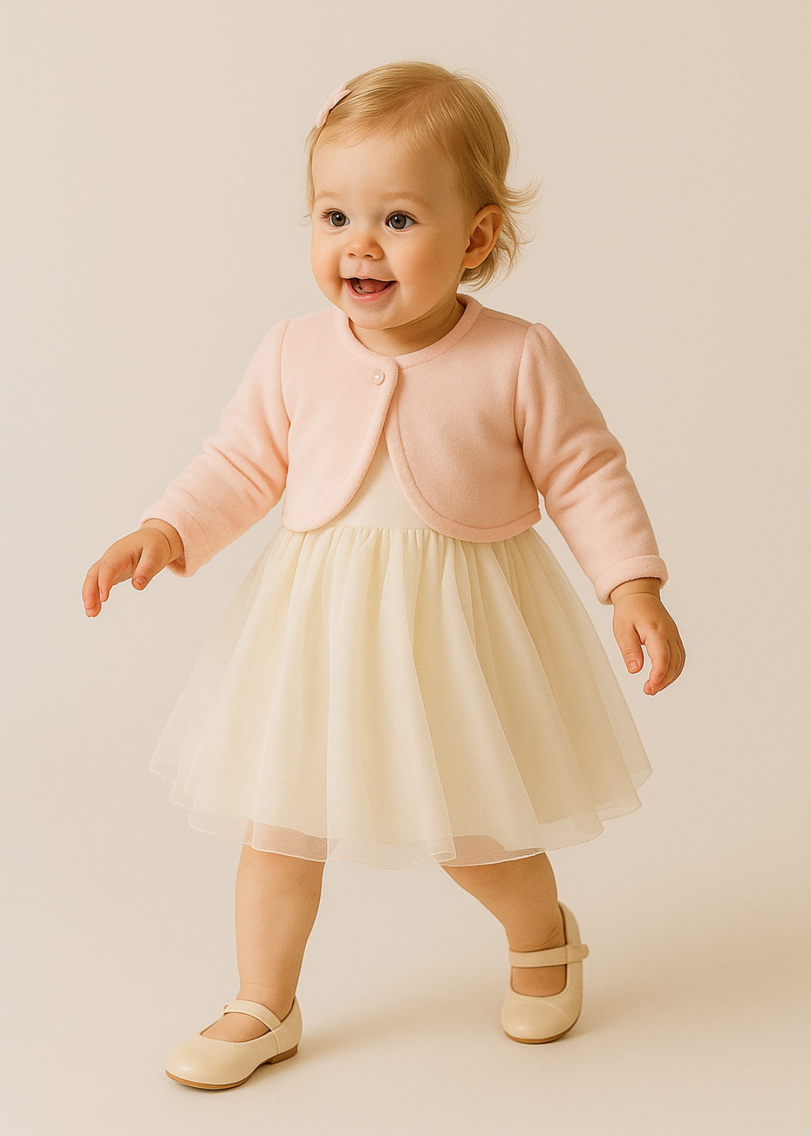 Pink velvet plush bolero for babies Annebebe
