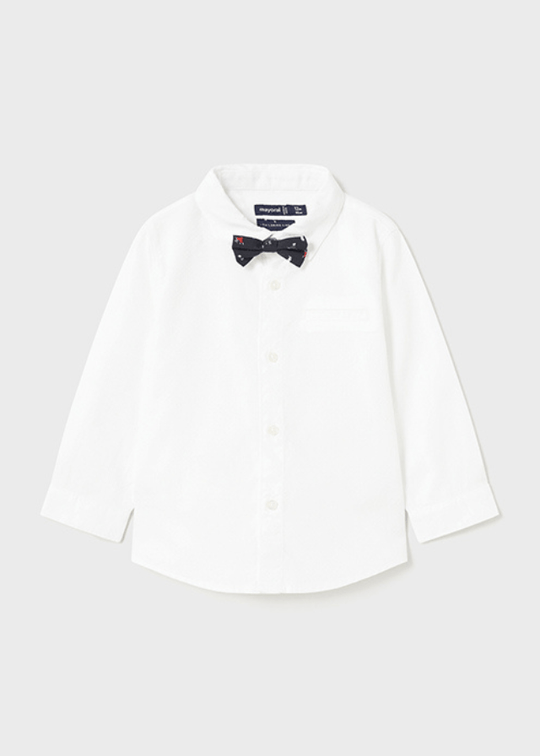 Camasa Alba cu Maneca Lunga si Papion Bleumarin pentru Baietei 2177 Mayoral