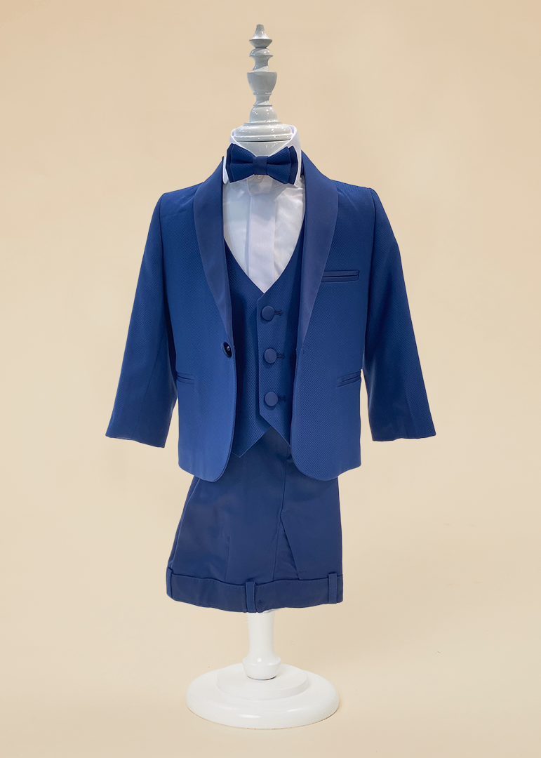 Елегантний урочистий костюм для хлопчика, 5 предметів, шалевий комір, синій LaKids 1629 