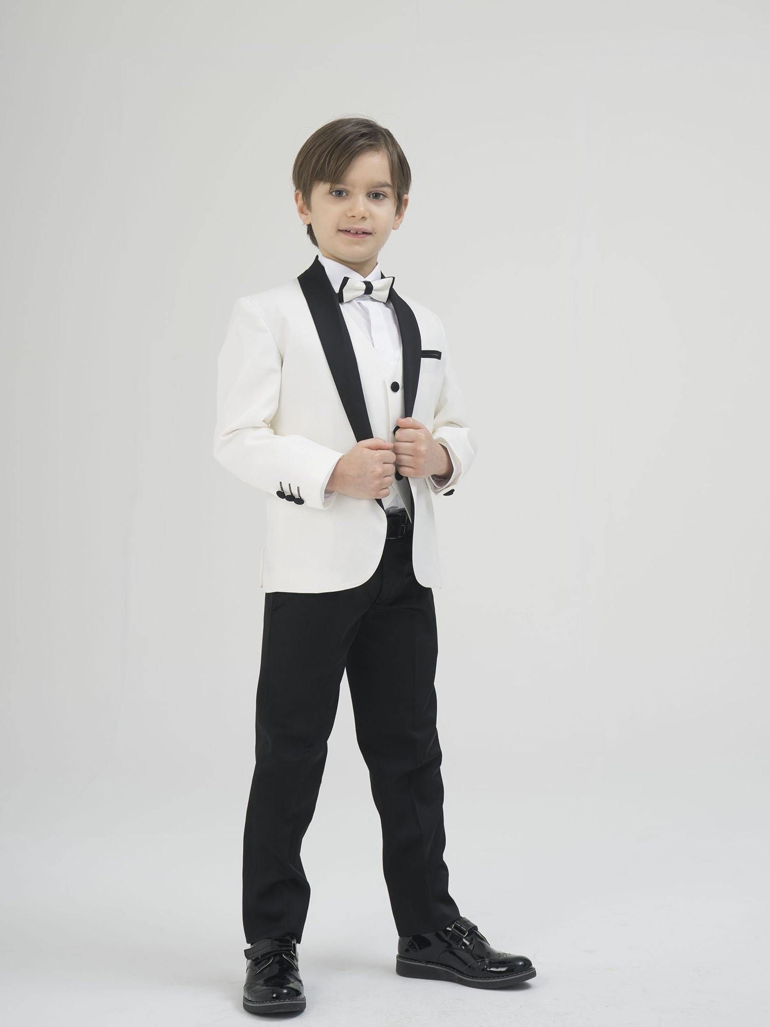 Elegant Cream 5 Piece Suit with Black Shawl Collar 1639 LaKids