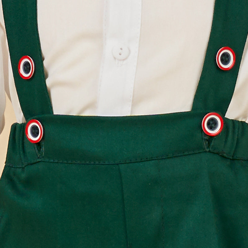 AnneBebe - Costum Camasa Alba Pantalon Verde cu Bretele si Papion AnneBebe