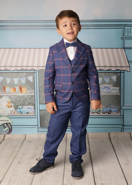5-Piece Blue Plaid Boys Ceremony Suit LaKids 1767 
