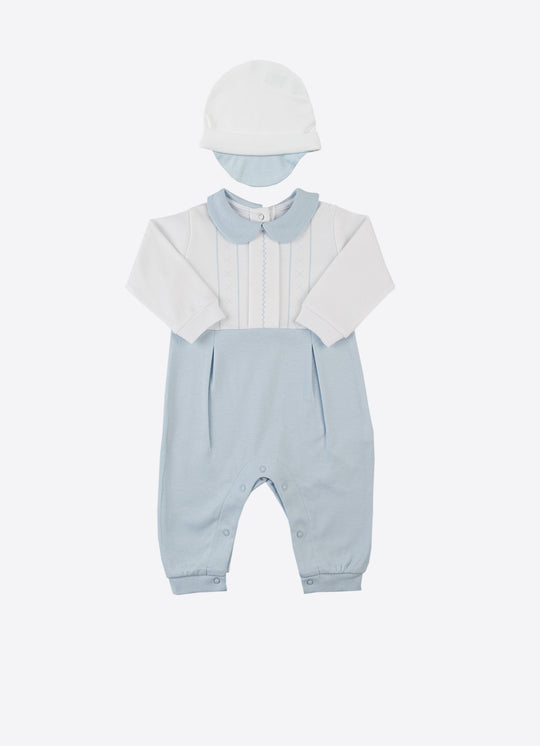 Salopeta cu Caciulita din Bumbac Bleu pentru Baieti S60908 – KitiKate