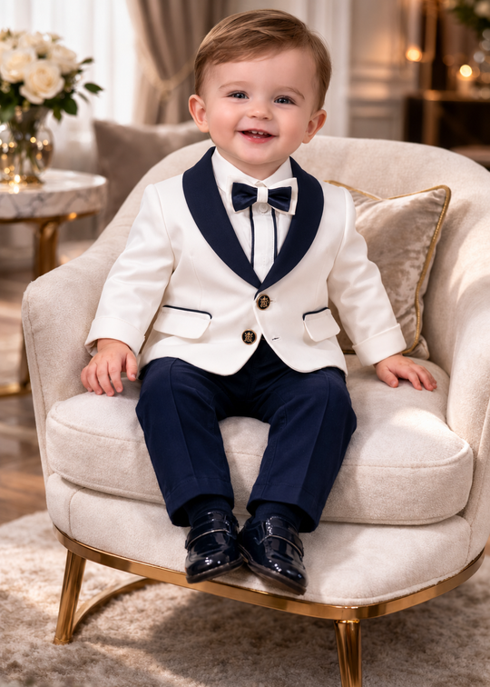 Costum Domenico Sacou Crem Cu Guler Sal Bleumarin AnneBebe