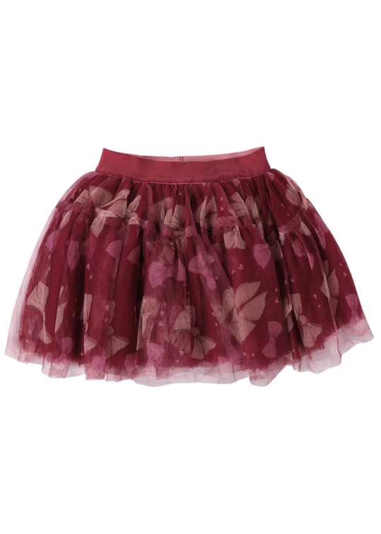 Fusta din Tulle Grena cu Imprimeu Fundite 7351 Sarabanda
