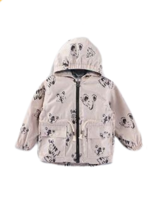 Вітрозахисна куртка бежевого кольору з капюшоном і блискавкою з принтом зебри та тигра M23207 Midimod