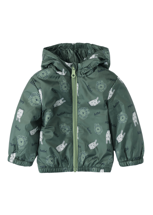 Geaca Antivant din Fas Verde cu Imprimeu Leu cu Gluga si Fermoar 8103 iDO