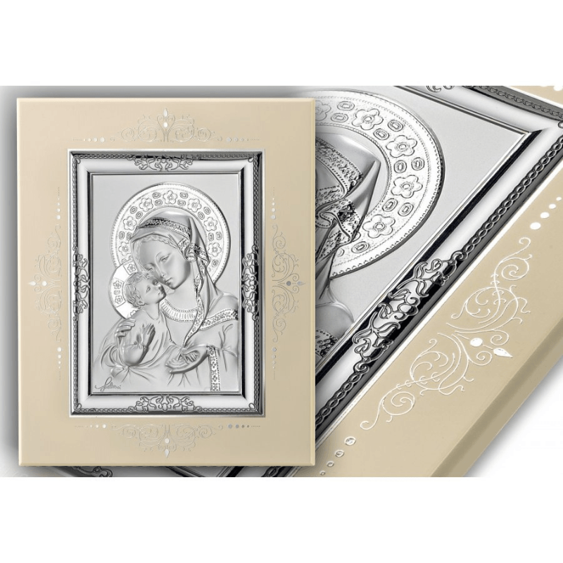 AnneBebe - Icoana Bebe Argintie cu Maica Domnului C6DR2 16x14 cm Italia