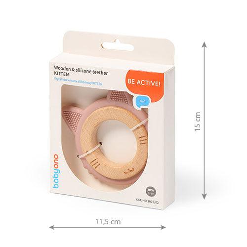 Inel dentitie silicon & lemn Pisica roz pudra 1076/02 - Camera Bebelusului