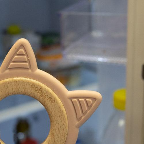 Inel dentitie silicon & lemn Pisica roz pudra 1076/02 - Camera Bebelusului