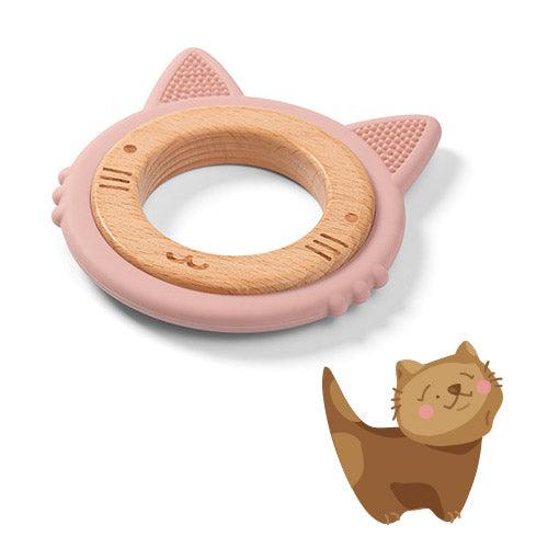 Inel dentitie silicon & lemn Pisica roz pudra 1076/02 - Camera Bebelusului