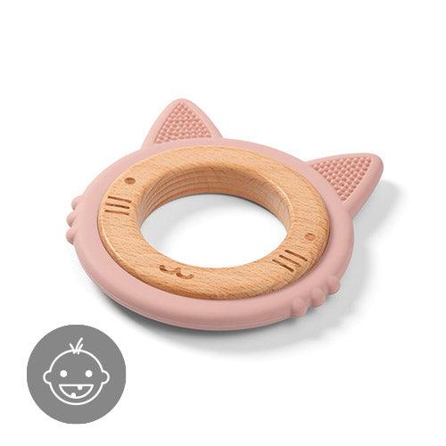 Inel dentitie silicon & lemn Pisica roz pudra 1076/02 - Camera Bebelusului