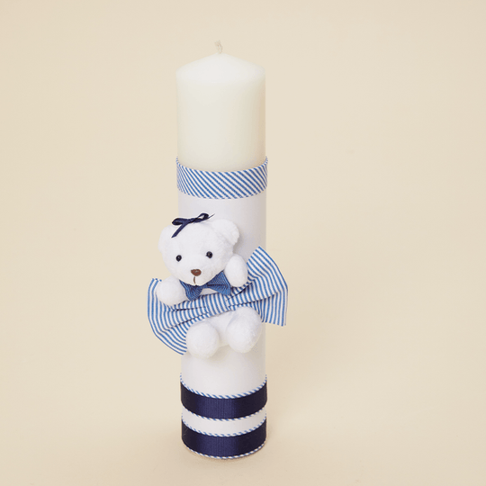 Candle Iosif Urs Alb Bow Blue Stripes Baptism Boys AnneBebe 