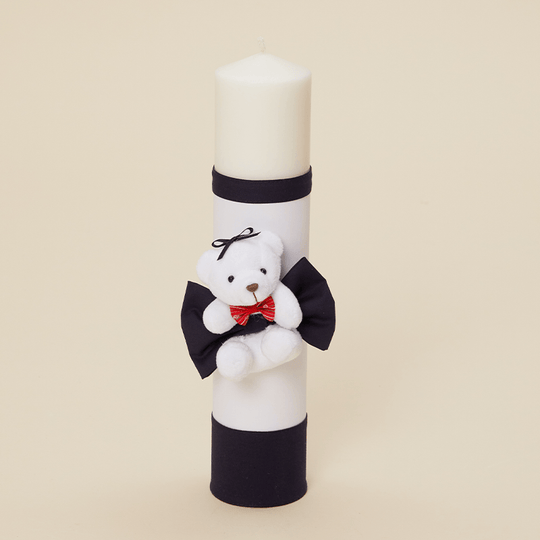 Pascal Candle with Little White Bear and Navy Blue Bow for AnneBebe Boy